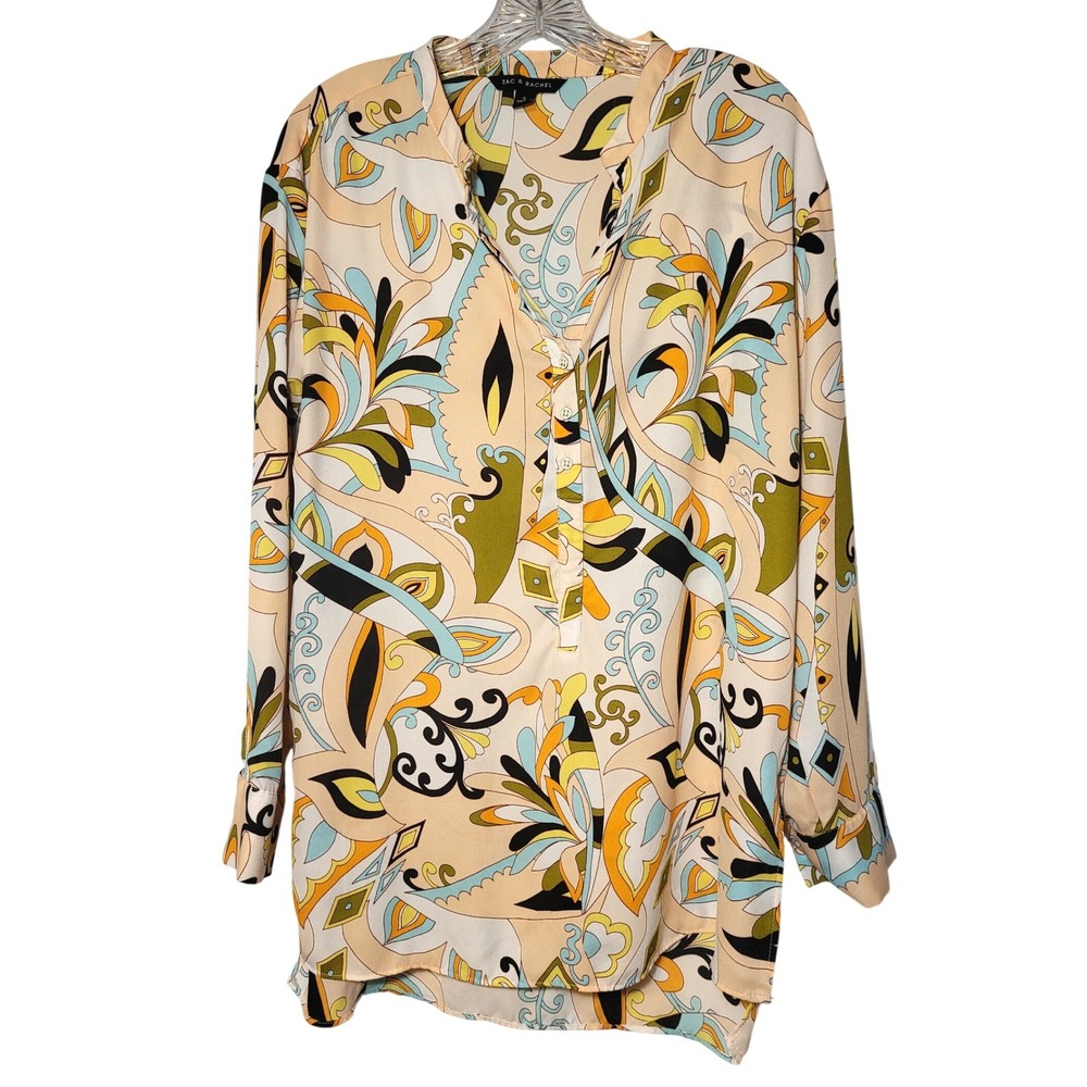 Zac & Rachel Womens Peach‎ Retro Paisley Geometric Print Tunic Small Boho Artsy